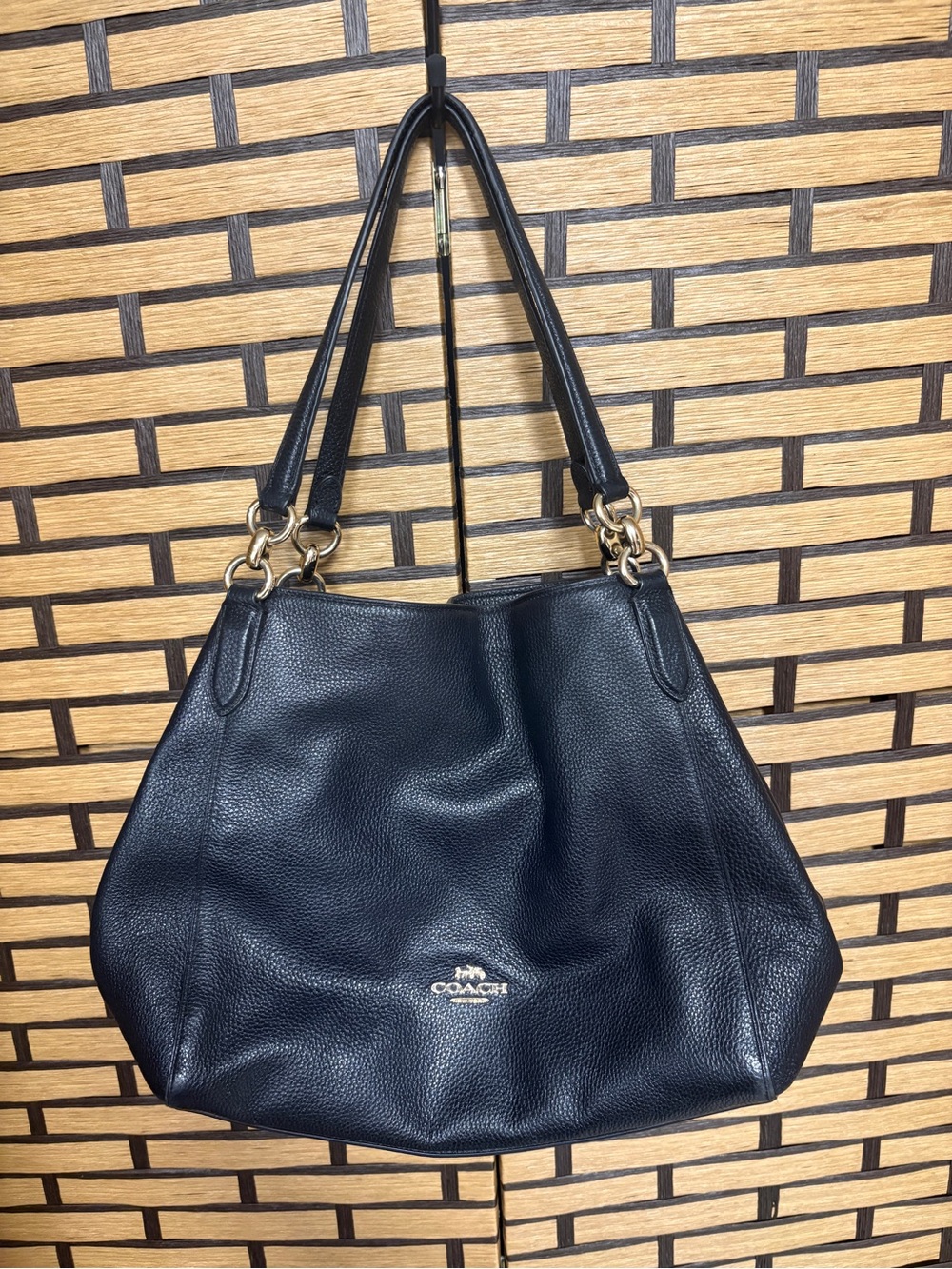Coach Hallie black pebbled leather shoulder bag